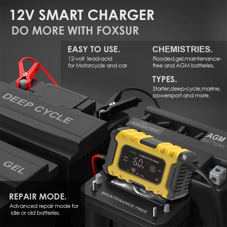 EDA003939701A_5.webp FOXSUR 6A 12V Motorcycle / Car Smart Battery Charger - Image 6