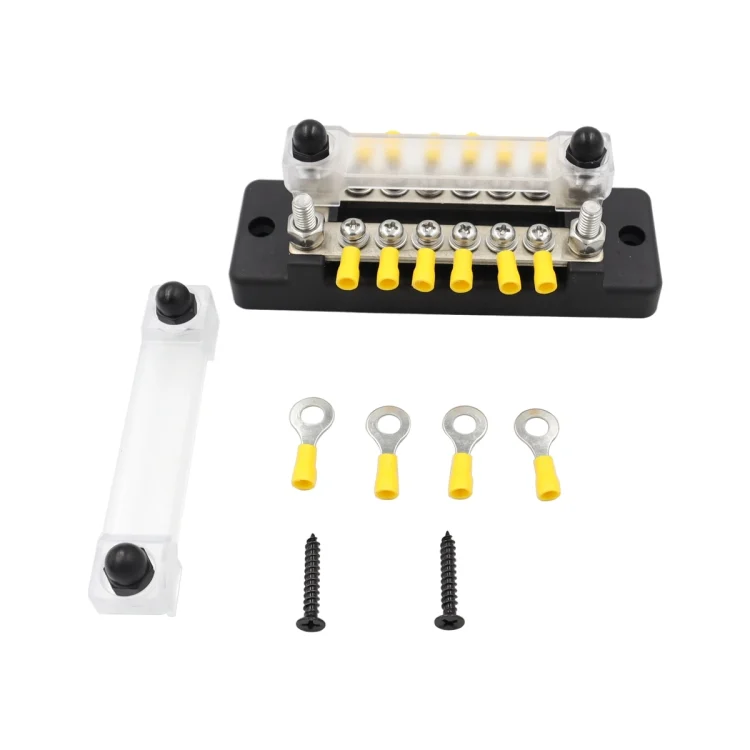EDA0042445_1.webp CP-3114 1 Pair 150A 12-48V RV Yacht Double-row 6-way Busbar with 32pcs Terminals - Image 2