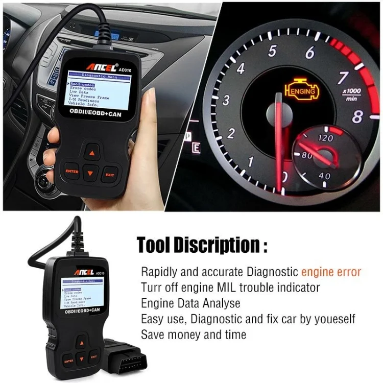 EDA0042589_1.webp Ancel AD310 CAN OBD2 Car Engine Fault Diagnosis Tool - Image 2