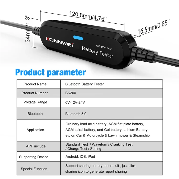 EDA004360001A_5.webp KONNWEI BK200 6V/12V/24V Car Bluetooth Battery Tester - Image 6