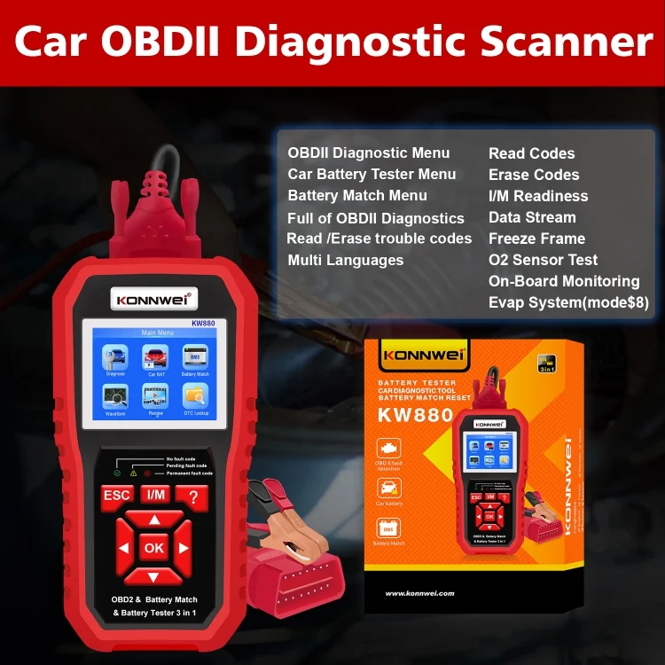 EDA0043658_2.webp KONNWEI KW880 3 in 1 Car OBD2 Fault Diagnosis + Battery Tester + Battery Match Reset - Image 3