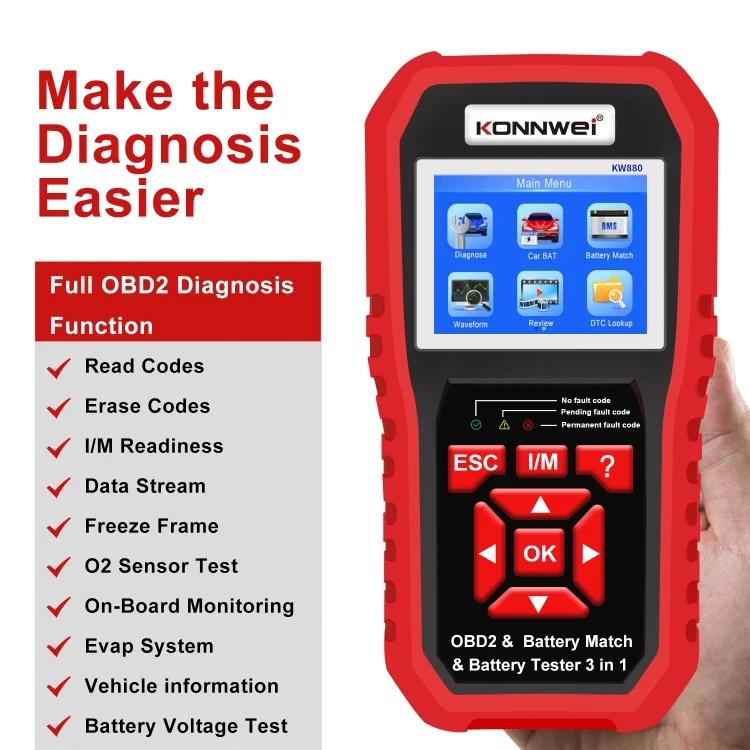 EDA0043658_3.webp KONNWEI KW880 3 in 1 Car OBD2 Fault Diagnosis + Battery Tester + Battery Match Reset - Image 4