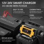 FOXSUR 12V / 24V / 10A Car / Motorcycle Battery Smart Repair Lead-acid Battery Charger - Image 5