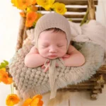 Elastic Fabric Newborn Baby Cute Cap with Strap - Image 6