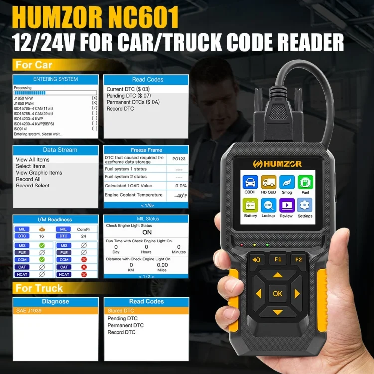 EDA0045309_7.webp HUMZOR NC601 12-24V Car and Truck OBD2 Scan Tool Diagnostic Tool - Image 8