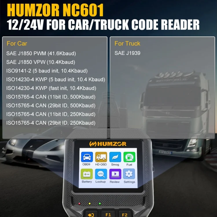 EDA0045309_8.webp HUMZOR NC601 12-24V Car and Truck OBD2 Scan Tool Diagnostic Tool - Image 9
