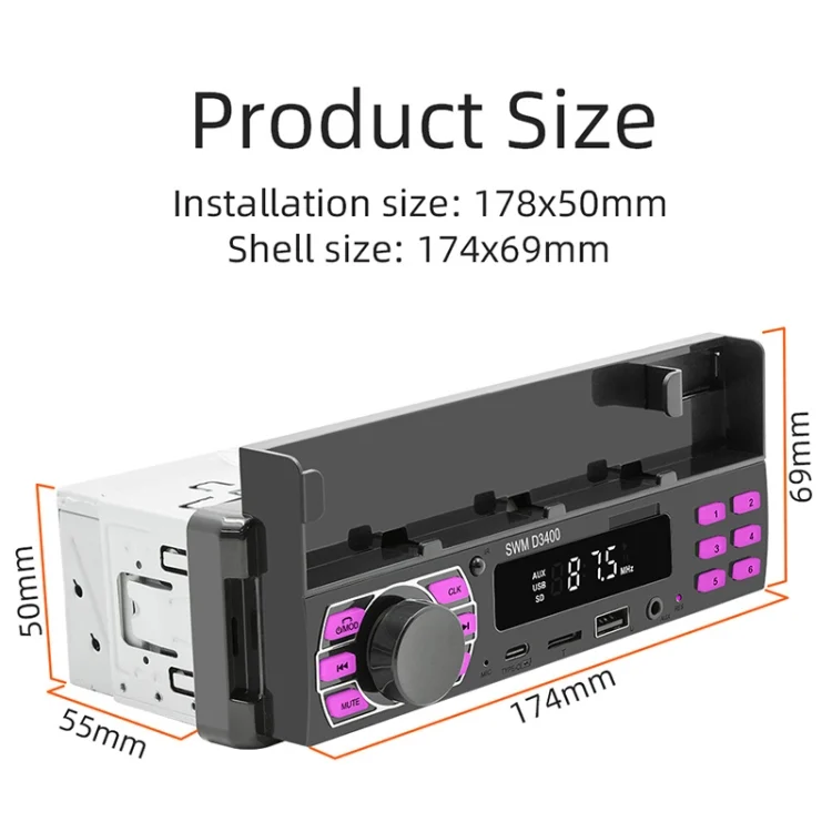 EDA004737201A_2.webp SWM D3400 Car Bluetooth MP3 Player Support Smart Voice Assistant / FM - Image 3