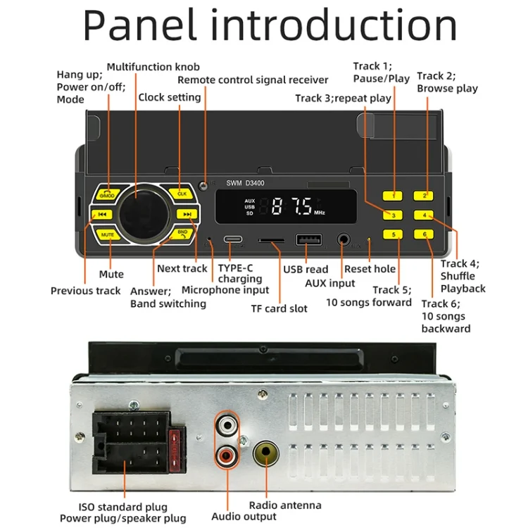 EDA004737201A_3.webp SWM D3400 Car Bluetooth MP3 Player Support Smart Voice Assistant / FM - Image 4
