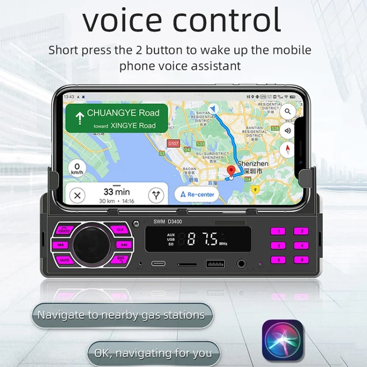 EDA004737201A_6.webp SWM D3400 Car Bluetooth MP3 Player Support Smart Voice Assistant / FM - Image 7