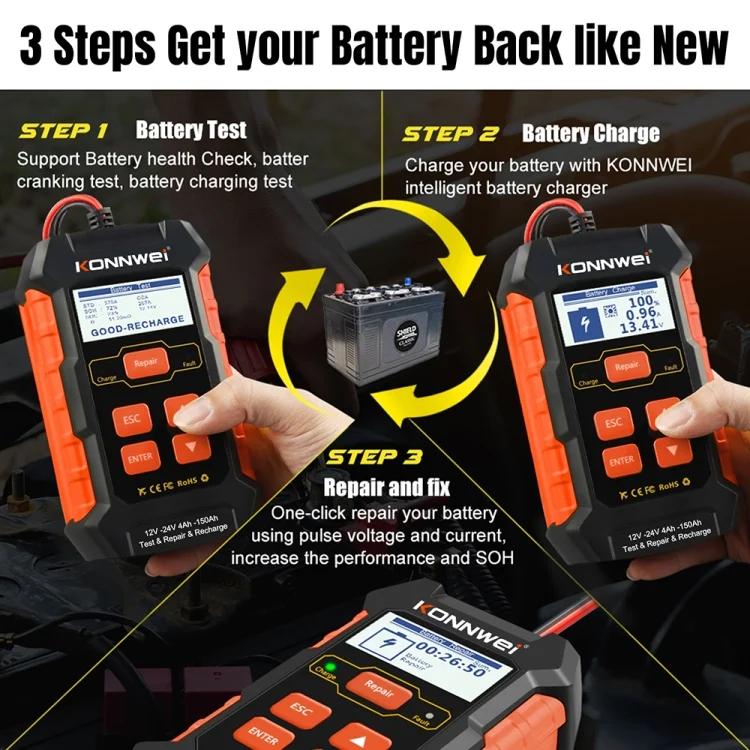 EDA004802701A_2.webp KONNWEI KW520 12V / 24V 3 in 1 Car Battery Tester with Detection & Repair & Charging Function - Image 3