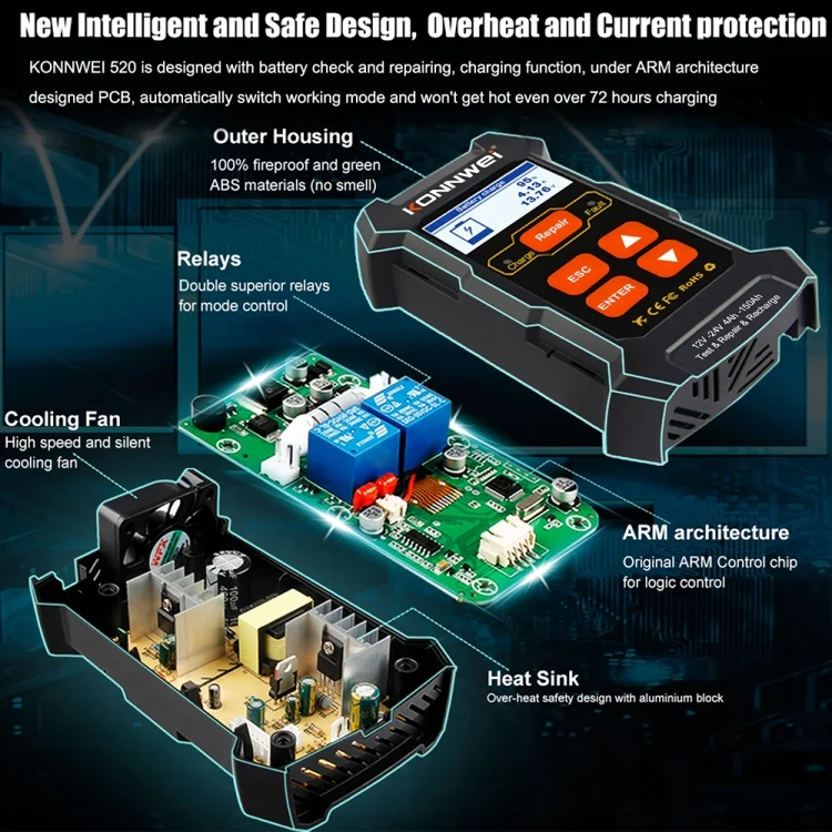 EDA004802701A_6.webp KONNWEI KW520 12V / 24V 3 in 1 Car Battery Tester with Detection & Repair & Charging Function - Image 7