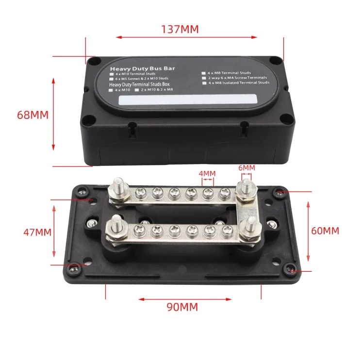 EDA004982201_7.webp 300A 12-48V RV Yacht Modified Double Row 12-way M6 Terminal Busbar with 12pcs Terminals - Image 8