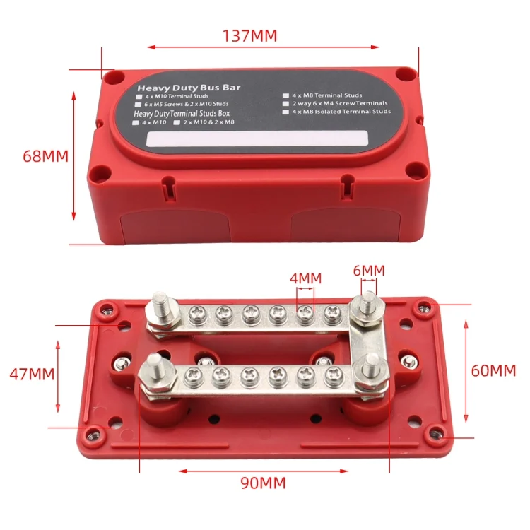 EDA004982301_7.webp 1 Pair 300A 12-48V RV Yacht Modified Double Row 12-way M6 Terminal Busbar with 24pcs Terminals - Image 8