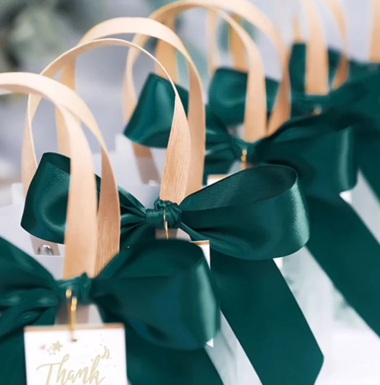 EDA005419601_2.webp Gift Bag Transparent Packaging Bag, Blue Ribbon+Hanging Tag+Lafite Grass - Image 3