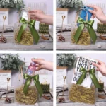Gift Bag Transparent Packaging Bag, Green Ribbon+Hanging Tag+Lafite Grass - Image 4
