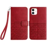 Rhombic Texture Leather Phone Case with Lanyard