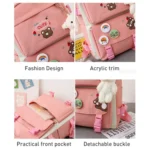 5pcs/Set Student Schoolbags, Lightweight and Cute Girls Backpack with Bear - Image 2