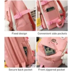 5pcs/Set Student Schoolbags, Lightweight and Cute Girls Backpack with Bear - Image 4