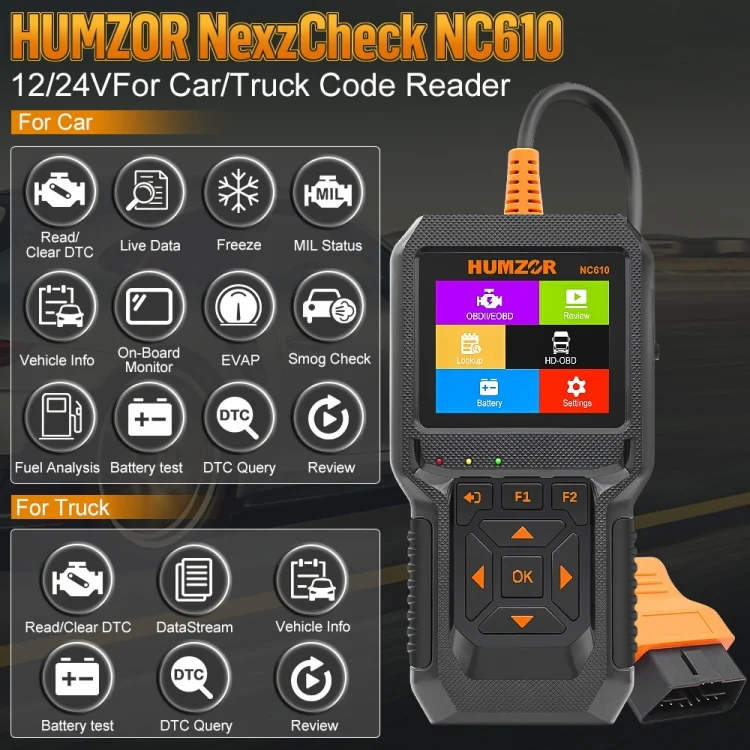 EDA005677301A_3.webp HUMZOR NexzCheck NC610 Car / Truck Code Reader OBD2 Diagnostic Scan Tool - Image 4