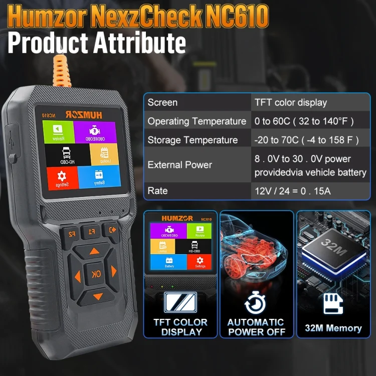 EDA005677301A_9.webp HUMZOR NexzCheck NC610 Car / Truck Code Reader OBD2 Diagnostic Scan Tool - Image 10