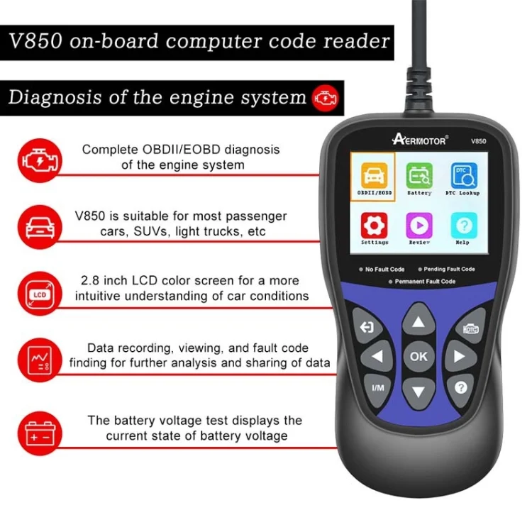 EDA005677701A_3.webp AERMOTOR V850 Car OBD2 Code Reader Diagnostic Scan Tool - Image 4