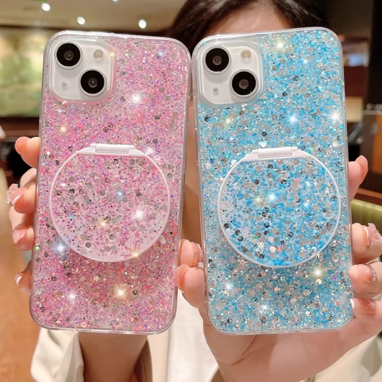 EDA0057859_B2.webp Starry Sequin Round Mirror Stand Epoxy TPU Phone Case - Image 3