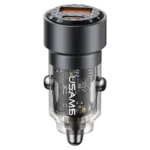 USAMS US-CC208 C39 60W USB + Type-C Dual Port Fast Charging Aluminum Alloy Transparent Car Charger