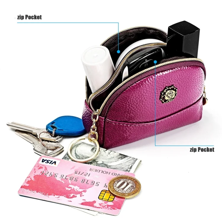 EDA00596501A_5.webp 2027 Lady Leather Zipper Wallet Purse Double-pocket Little Shell Bag - Image 6