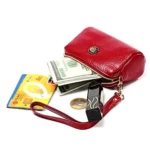 2033 Lady Portable Zipper Leather Wallet Purse Small Cosmetic Bag with Lanyard - Image 2
