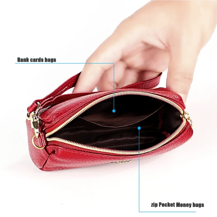 EDA00596801A_4.webp 2033 Lady Portable Zipper Leather Wallet Purse Small Cosmetic Bag with Lanyard - Image 5