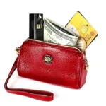 2033 Lady Portable Zipper Leather Wallet Purse Small Cosmetic Bag with Lanyard - Image 6