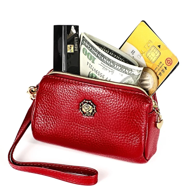 EDA00596801A_5.webp 2033 Lady Portable Zipper Leather Wallet Purse Small Cosmetic Bag with Lanyard - Image 6