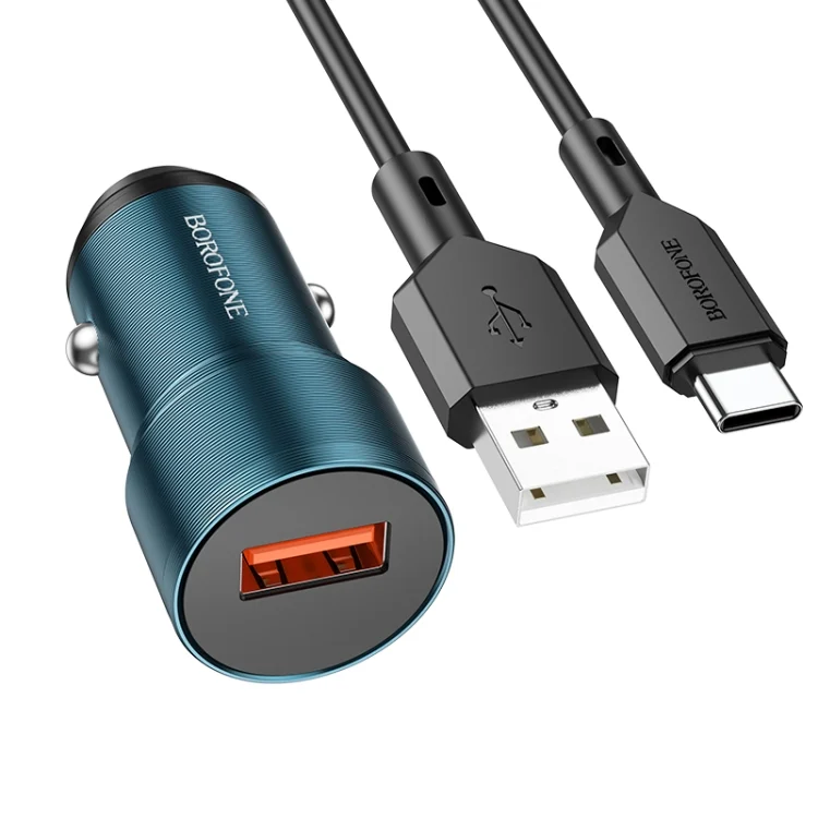 BOROFONE BZ19A Wisdom QC3.0 USB Port Fast Charging Car Charger with USB to Type-C Cable – Qty: 5 Units