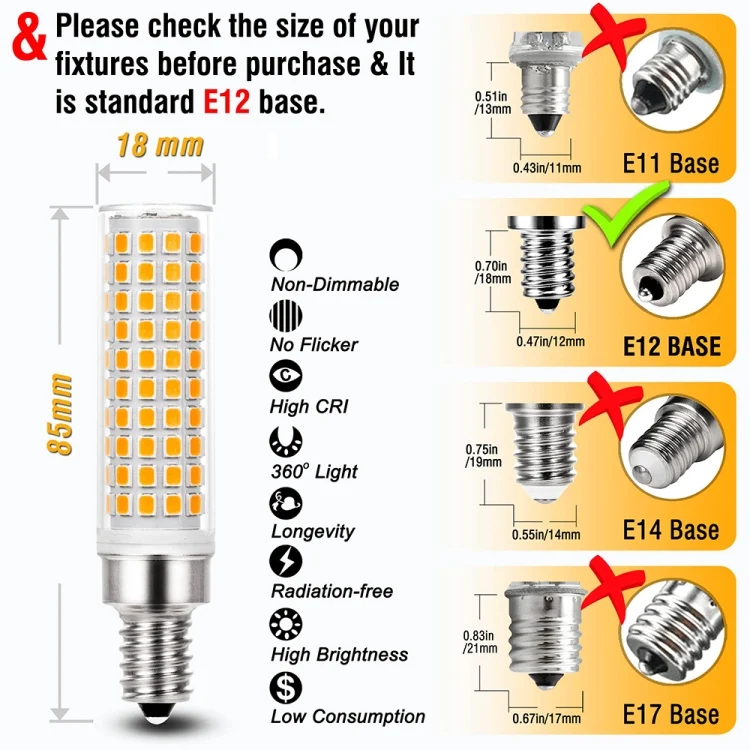 EDA006328201B_2.webp E12 15W 136 LEDs SMD 2835 Dimmable Corn Light Bulb, AC110-130V - Image 3