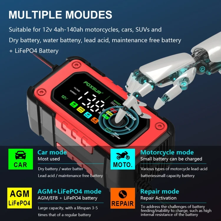 EDA006355501A_6.webp FOXSUR 7A 12V Car / Motorcycle Smart Battery Charger - Image 7