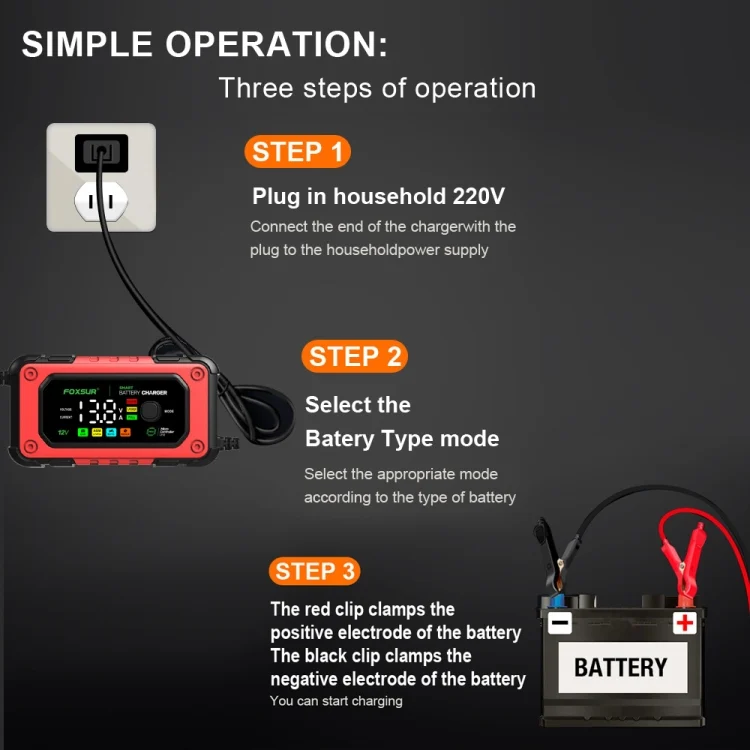 EDA006355501A_8.webp FOXSUR 7A 12V Car / Motorcycle Smart Battery Charger - Image 9