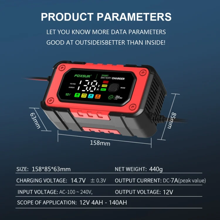 EDA006355501A_9.webp FOXSUR 7A 12V Car / Motorcycle Smart Battery Charger - Image 10