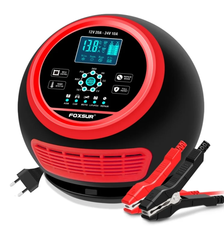 FOXSUR 20A 12V 24V Car / Motorcycle Smart Battery Charger
