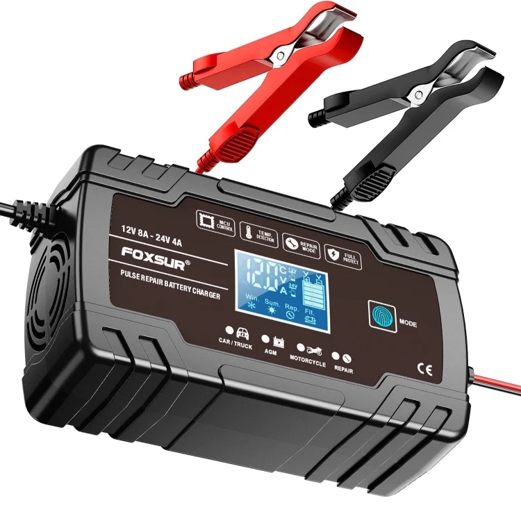 EDA006355901A_1.webp FOXSUR 8A 12V 24V Car / Motorcycle Smart Battery Charger - Image 2