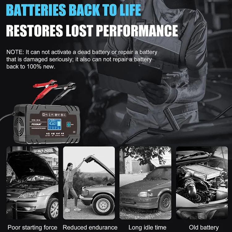 EDA006355901A_3.webp FOXSUR 8A 12V 24V Car / Motorcycle Smart Battery Charger - Image 4
