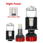 N5 1 Pair H4 Car Double Copper Tube LED Lens Headlight - Image 2