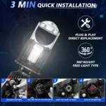 N5 1 Pair H4 Car Double Copper Tube LED Lens Headlight - Image 9