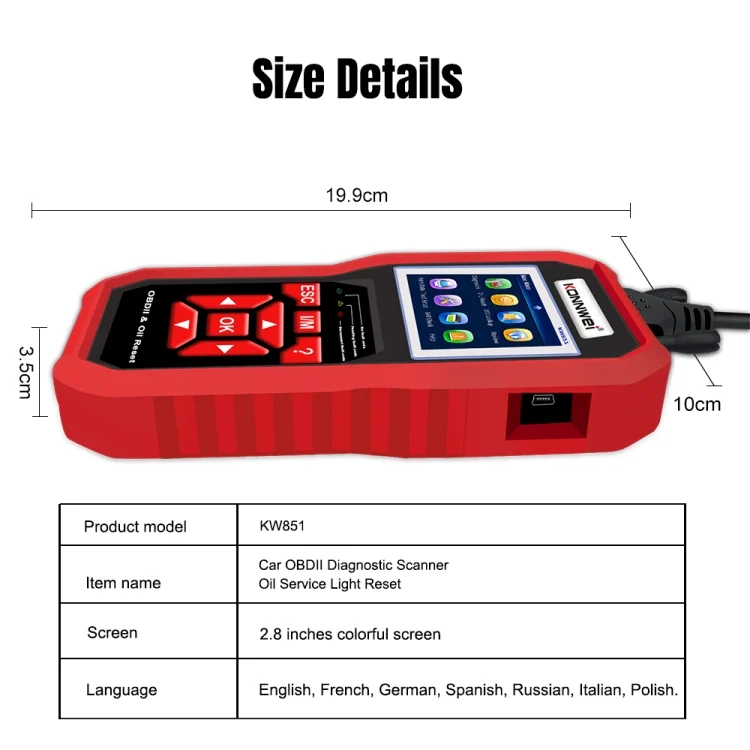 EDA006361101A_1.webp KONNWEI KW851 2 in 1 Car OBDll Scanner Diagnostic Tool Oil Service Light Reset - Image 2