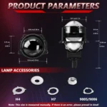T01 1 Pair 3 inch Car Bifocal LED Lens Headlight, Left Driving - Image 3