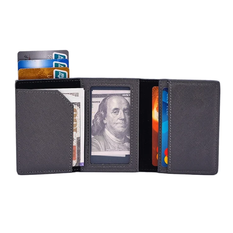 EDA006523801A_4.webp FY2409 RFID Anti-magnetic Cross Texture PU Triple Fold Card Bag - Image 5