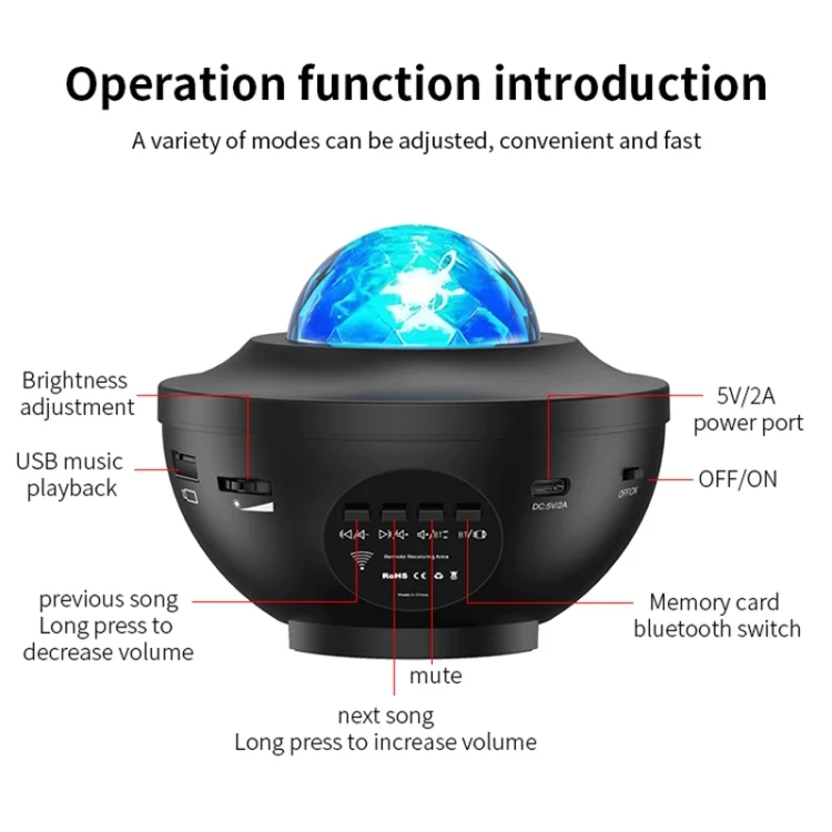 EDA006719601A_7.webp G004 Small Bowl Starry Projection Lamp Laser Light with Bluetooth Speaker - Image 8