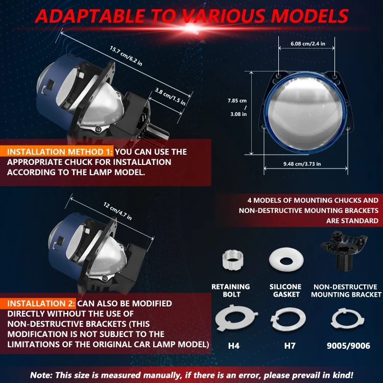 EDA006947501A_1.webp T03 Pair 3 inch Car Bifocal LED Lens Headlight, Left-hand Drive - Image 2