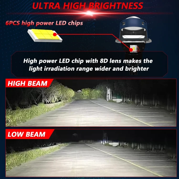 EDA006947501A_6.webp T03 Pair 3 inch Car Bifocal LED Lens Headlight, Left-hand Drive - Image 7