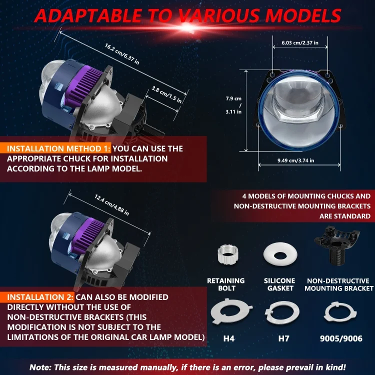 EDA006947801A_1.webp T04 Pair 3 inch Car Bifocal Matrix Light Source LED Lens Headlight, Left-hand Drive - Image 2