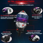T04 Pair 3 inch Car Bifocal Matrix Light Source LED Lens Headlight, Left-hand Drive - Image 6